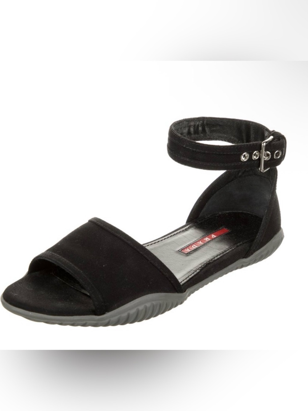 Prada SPORT Gabardine Khaki Black canvas rubber sole Ankle-Strap Flat Sandals